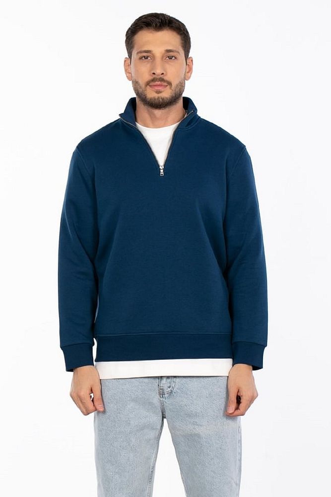 Barrels And Oil Erkek Dik Yaka 3 İplik Şardonlu Yarım Fermuarlı Rahat Kalıp Sweatshirt