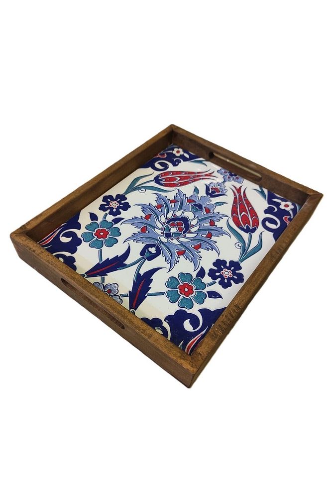 20 X 25 Cm Çini Mia-309 Ahşap Fırınlanmış Kuru Kayın Çinili Sunum Tepsi