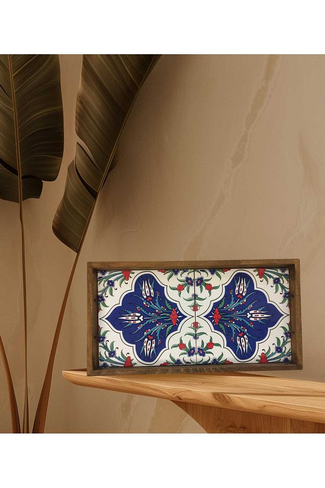 20 X 40 Cm Çini Mia-1020 Ahşap Fırınlanmış Kuru Kayın Çinili Sunum Tepsi