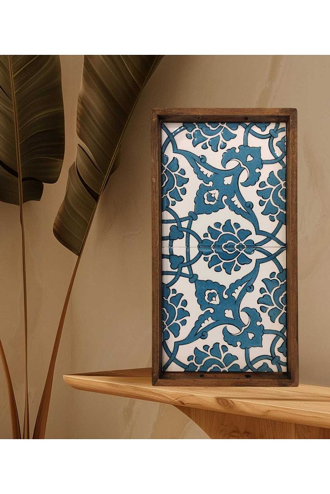 20 X 40 Cm Çini Mia-1020 Ahşap Fırınlanmış Kuru Kayın Çinili Sunum Tepsi