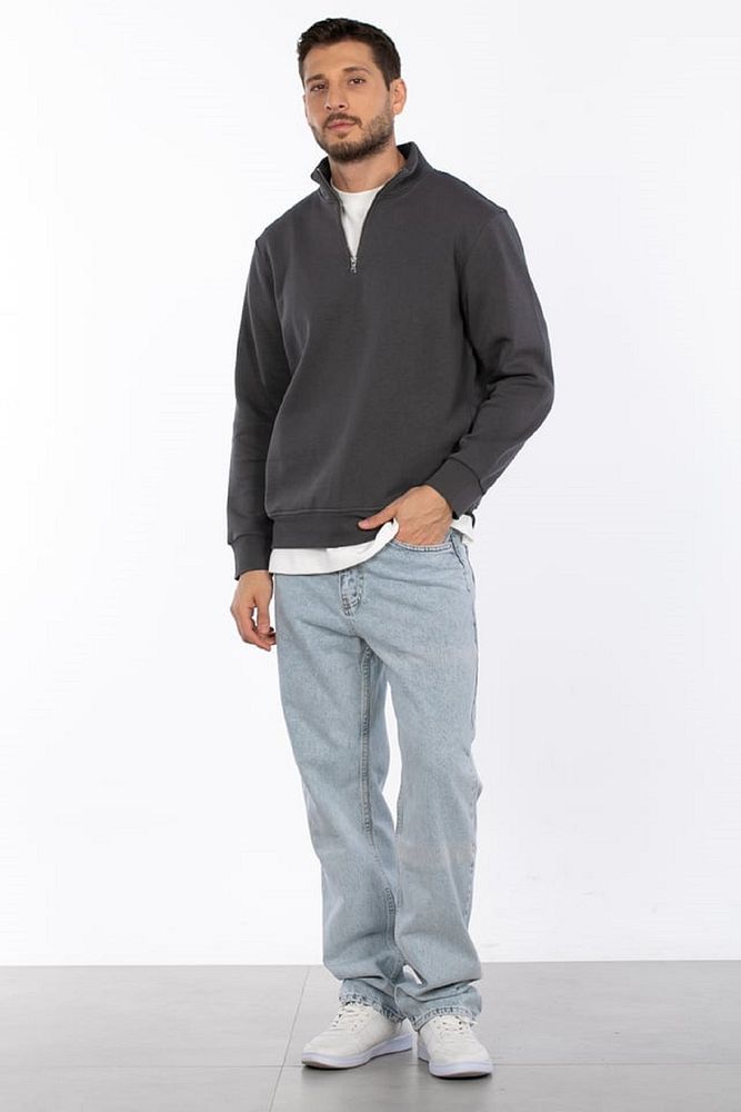 Barrels And Oil Erkek Dik Yaka 3 İplik Şardonlu Yarım Fermuarlı Rahat Kalıp Sweatshirt