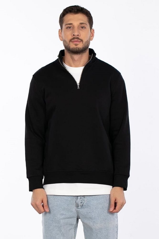 Barrels And Oil Erkek Dik Yaka 3 İplik Şardonlu Yarım Fermuarlı Rahat Kalıp Sweatshirt