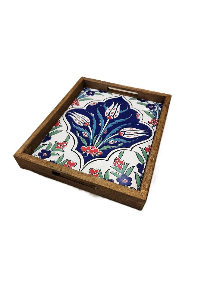 20 X 25 Cm Çini Mia-309 Ahşap Fırınlanmış Kuru Kayın Çinili Sunum Tepsi