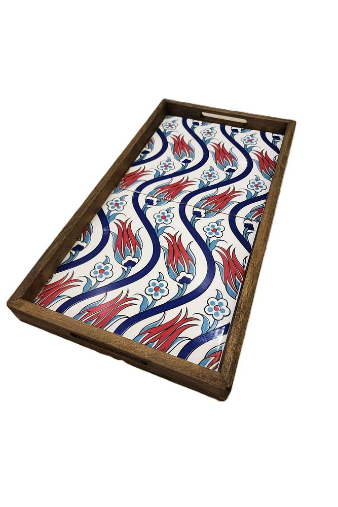 20 X 40 Cm Çini Mia-1020 Ahşap Fırınlanmış Kuru Kayın Çinili Sunum Tepsi