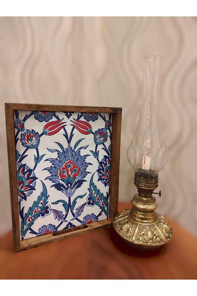 20 X 25 Cm Çini Mia-309 Ahşap Fırınlanmış Kuru Kayın Çinili Sunum Tepsi