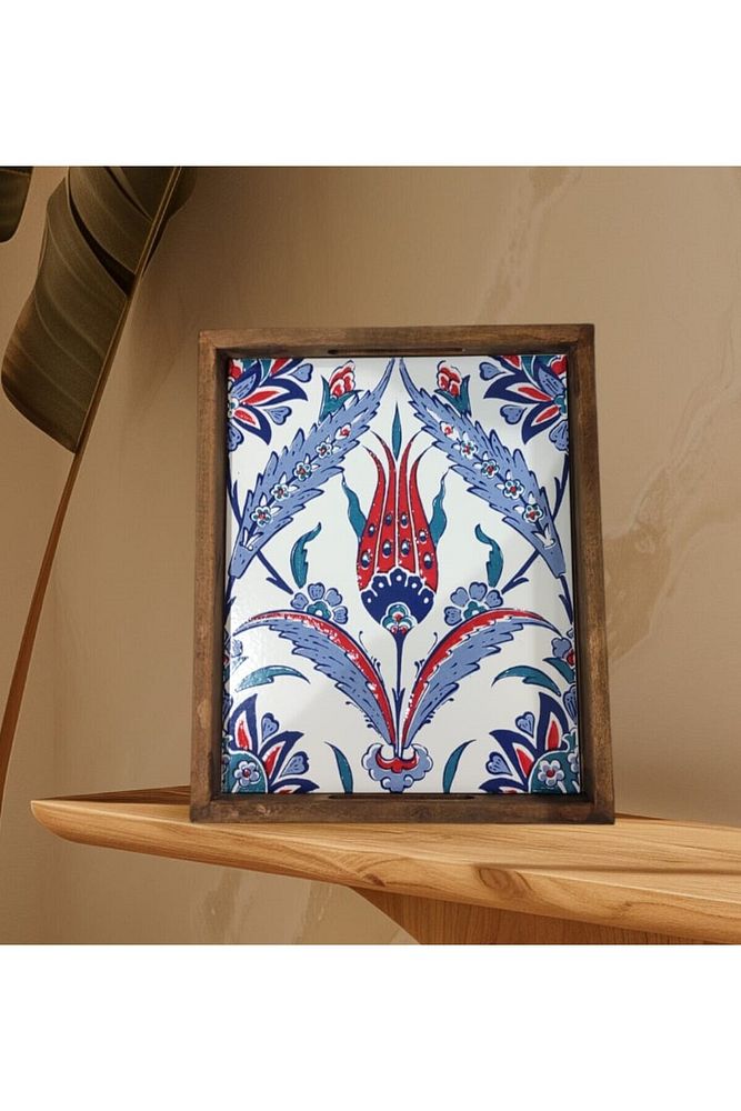 20 X 25 Cm Çini Mia-309 Ahşap Fırınlanmış Kuru Kayın Çinili Sunum Tepsi