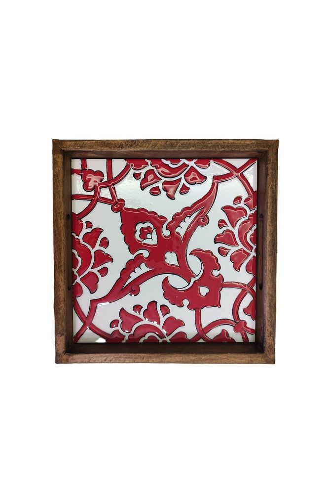 20 X 20 Cm Nihale Çini Mia-83t Ahşap Fırınlanmış Kuru Kayın Çinili Sunum Tepsisi