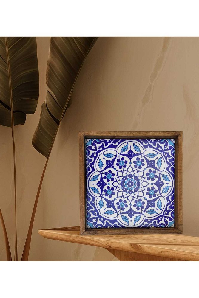 20 X 20 Cm Nihale Çini Mia-83t Ahşap Fırınlanmış Kuru Kayın Çinili Sunum Tepsisi