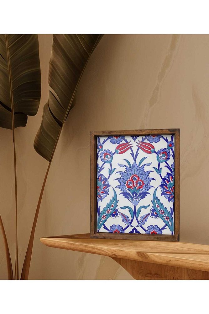 20 X 25 Cm Çini Mia-309 Ahşap Fırınlanmış Kuru Kayın Çinili Sunum Tepsi