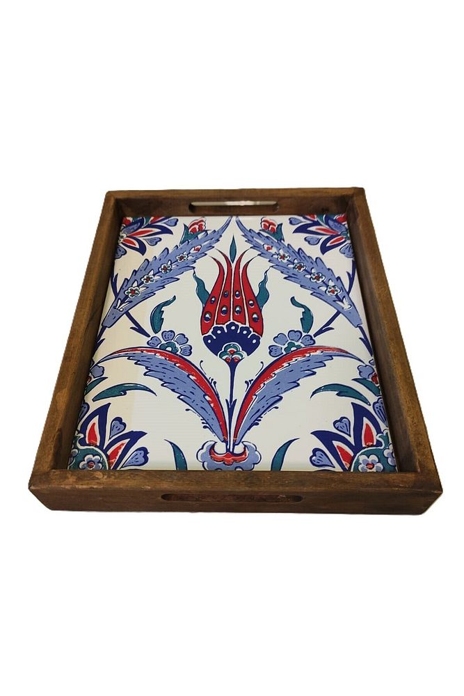 20 X 25 Cm Çini Mia-309 Ahşap Fırınlanmış Kuru Kayın Çinili Sunum Tepsi