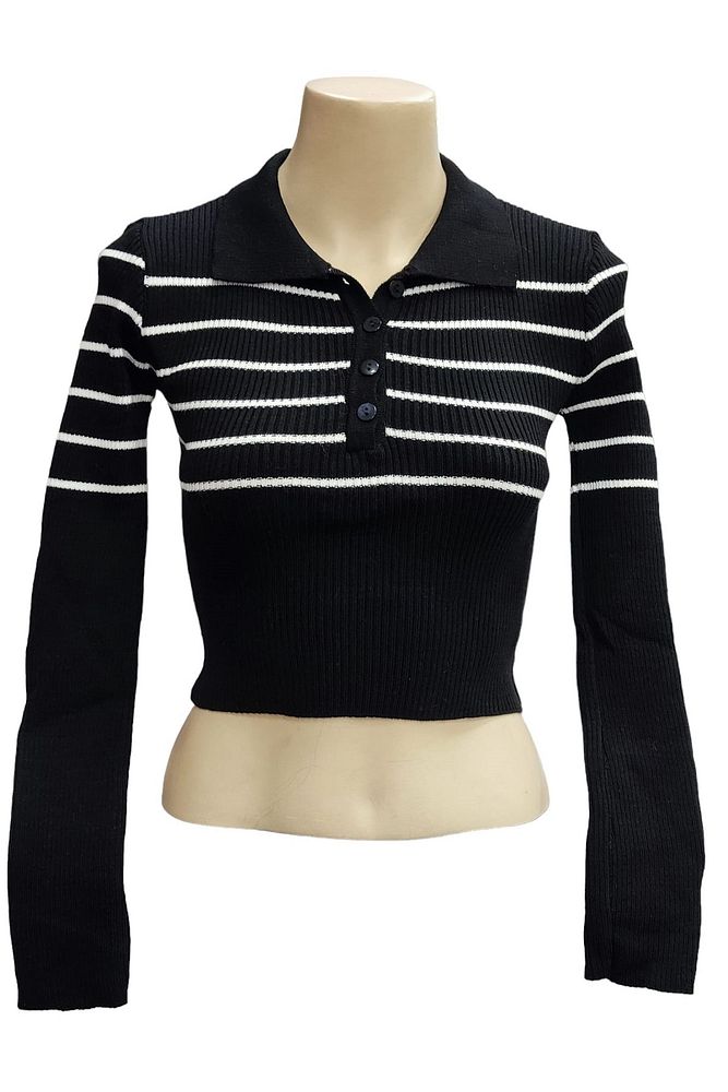 Kadın Polo Yaka Çizgili Crop Kazak