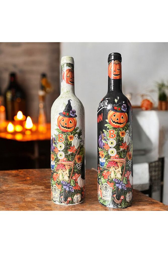 El Boyaması Şarap Şişesi, Ev ve Mutfak Dekoru, Hediye Seçeneği, Halloween Dekorasyonu