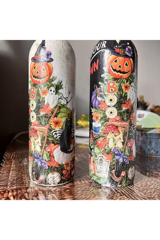 El Boyaması Şarap Şişesi, Ev ve Mutfak Dekoru, Hediye Seçeneği, Halloween Dekorasyonu