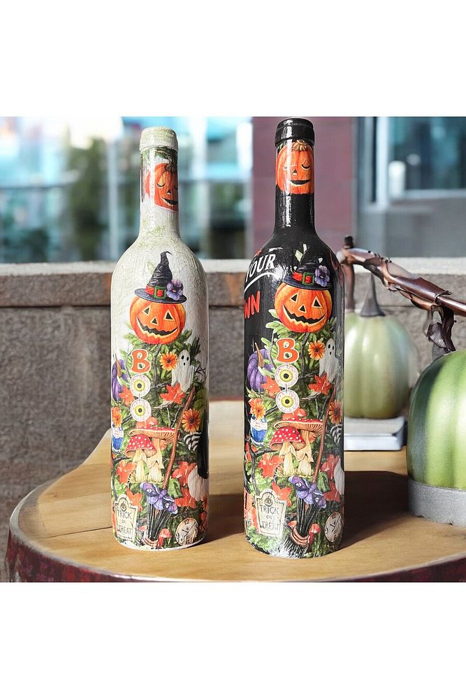 El Boyaması Şarap Şişesi, Ev ve Mutfak Dekoru, Hediye Seçeneği, Halloween Dekorasyonu