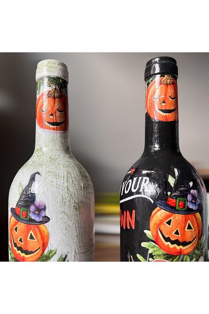El Boyaması Şarap Şişesi, Ev ve Mutfak Dekoru, Hediye Seçeneği, Halloween Dekorasyonu