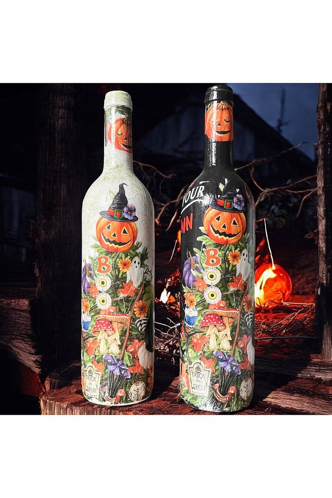 El Boyaması Şarap Şişesi, Ev ve Mutfak Dekoru, Hediye Seçeneği, Halloween Dekorasyonu