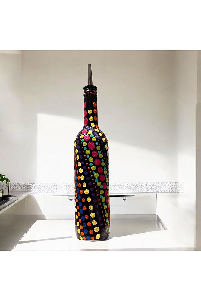 Siyah Üzerine Dot Mandala Sanatı El Boyaması Yağdanlık, Sosluk, Mutfak Dekoru, hediye