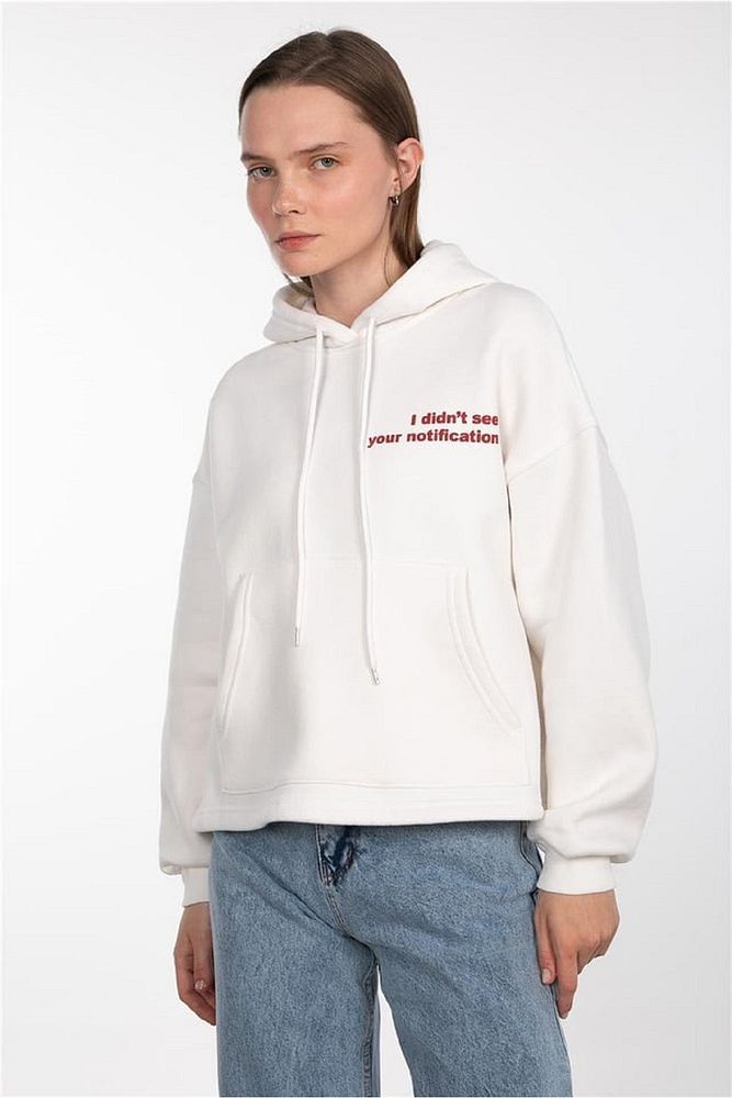 Barrels And Oil Kadın 3 İplik Ayarlanabilir Belli Şardonlu Kapüşonlu Ön Arka Yazı Baskılı Sweatshirt