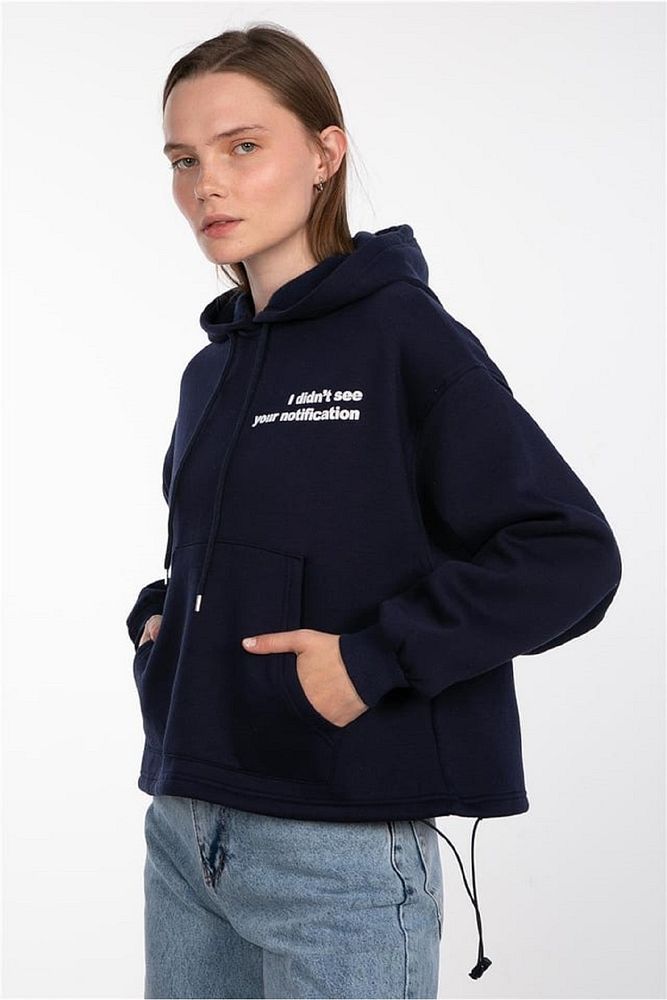 Barrels And Oil Kadın 3 İplik Ayarlanabilir Belli Şardonlu Kapüşonlu Ön Arka Yazı Baskılı Sweatshirt