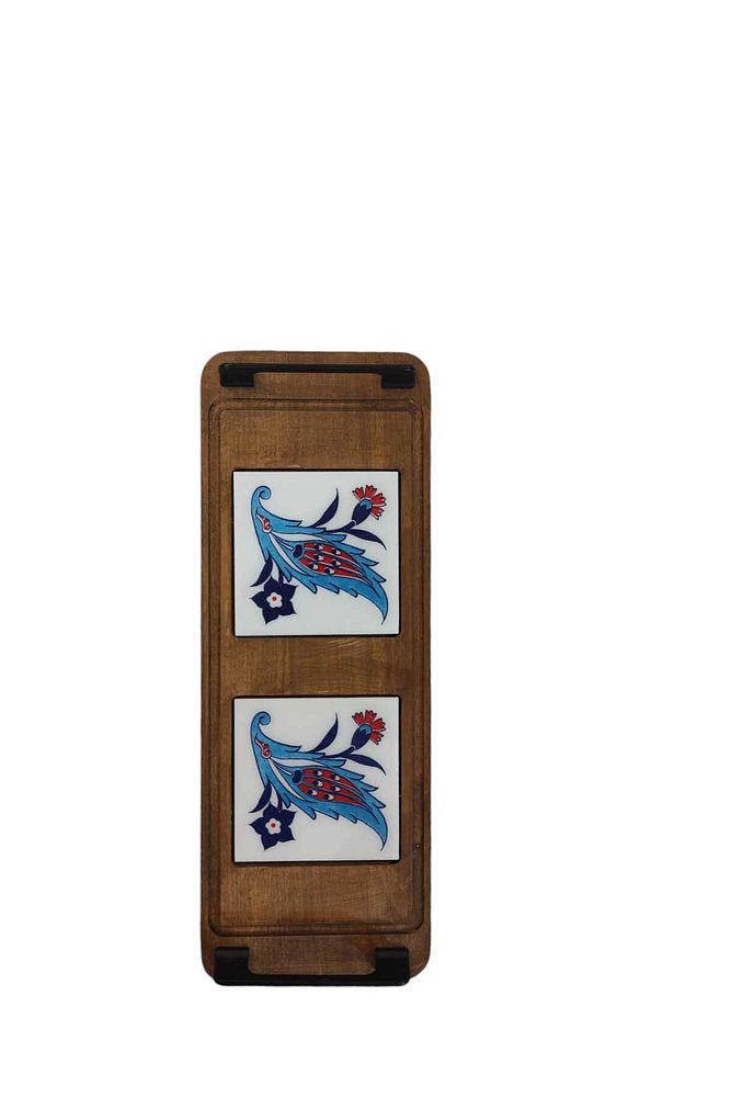 Zümrüt Çini Mia-KARMA Ahşap Fırınlanmış Kuru Kayın Çinili Sunum Tepsisi 14*23 Cm