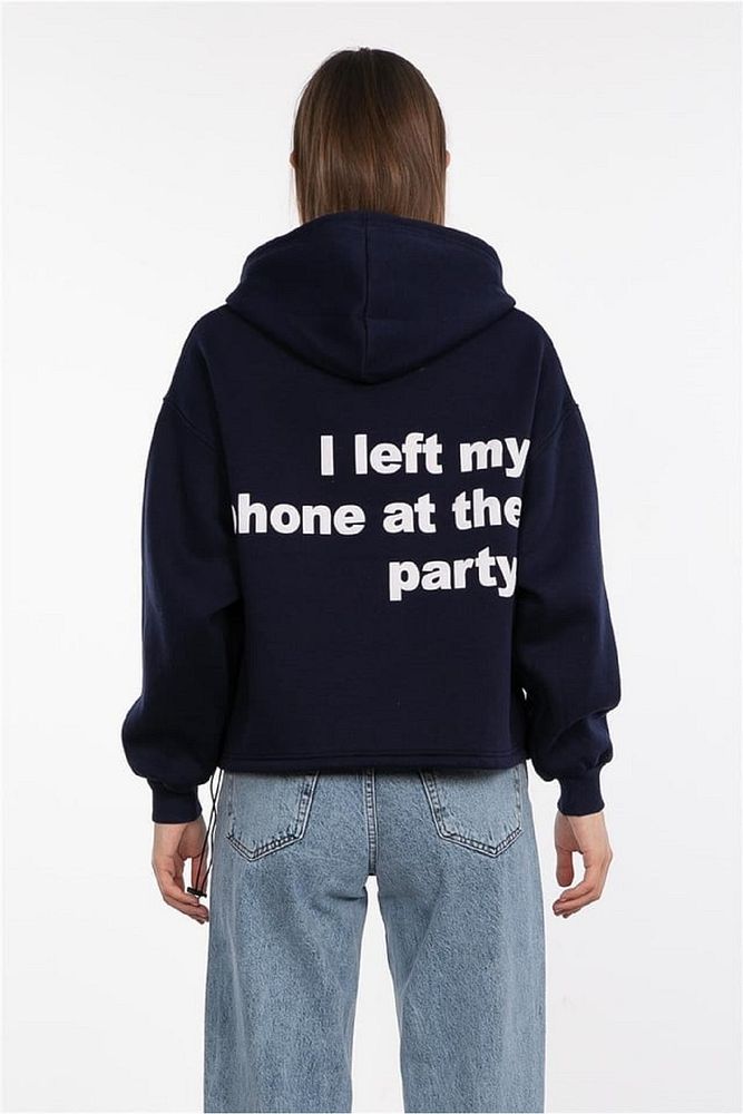 Barrels And Oil Kadın 3 İplik Ayarlanabilir Belli Şardonlu Kapüşonlu Ön Arka Yazı Baskılı Sweatshirt