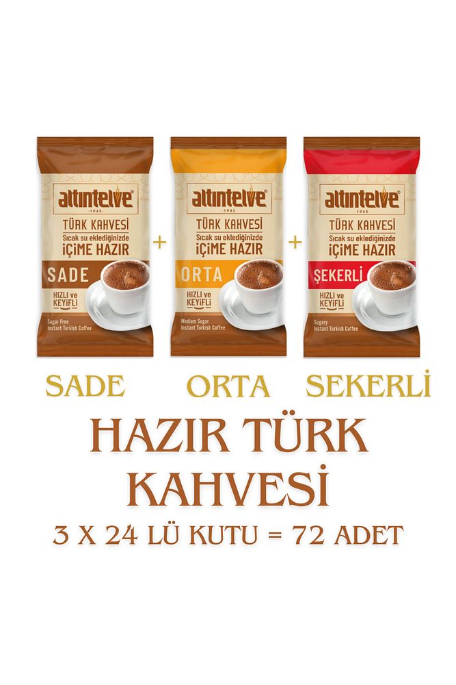 Hazır Türk Kahvesi 3'Ü BİRARADA  SADE-ORTA-ŞEKERLİ  3X 24 Lü Kutu