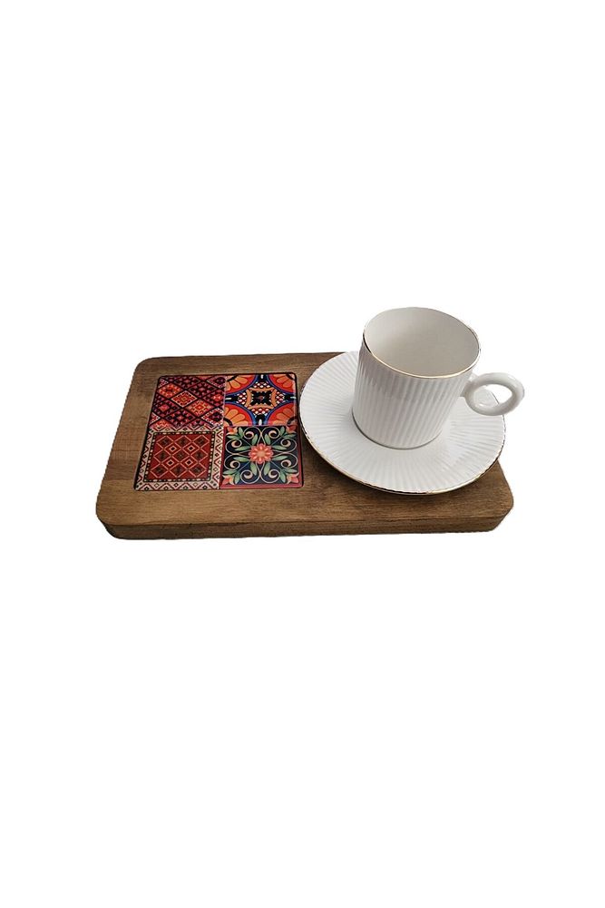 Zümrüt Çini Mia-KARMA Ahşap Fırınlanmış Kuru Kayın Çinili Sunum Tepsisi 14*23 Cm