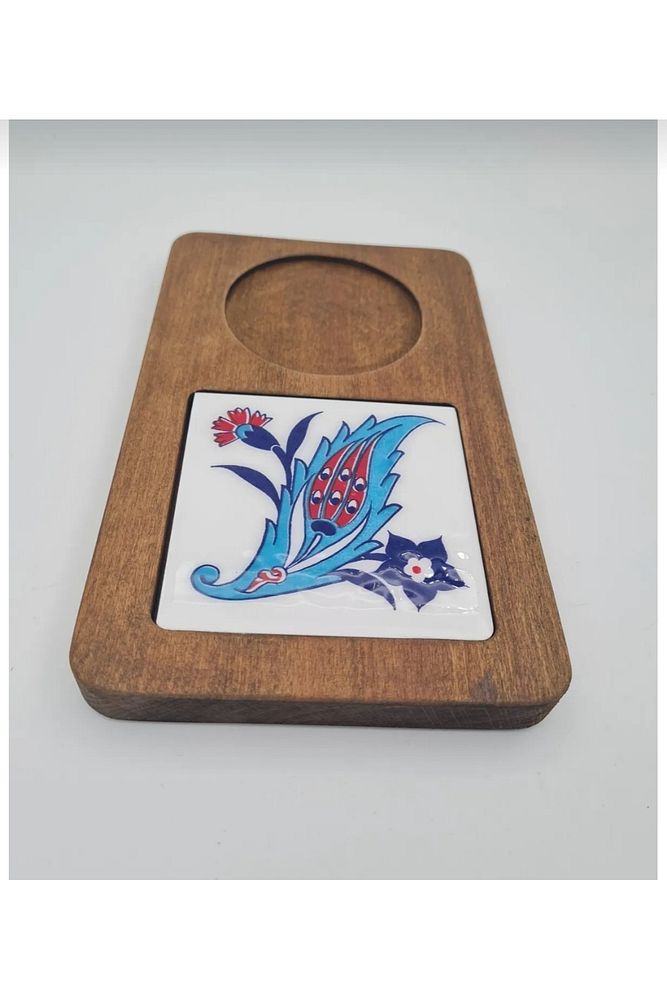 Zümrüt Çini Mia-KARMA Ahşap Fırınlanmış Kuru Kayın Çinili Sunum Tepsisi 14*23 Cm