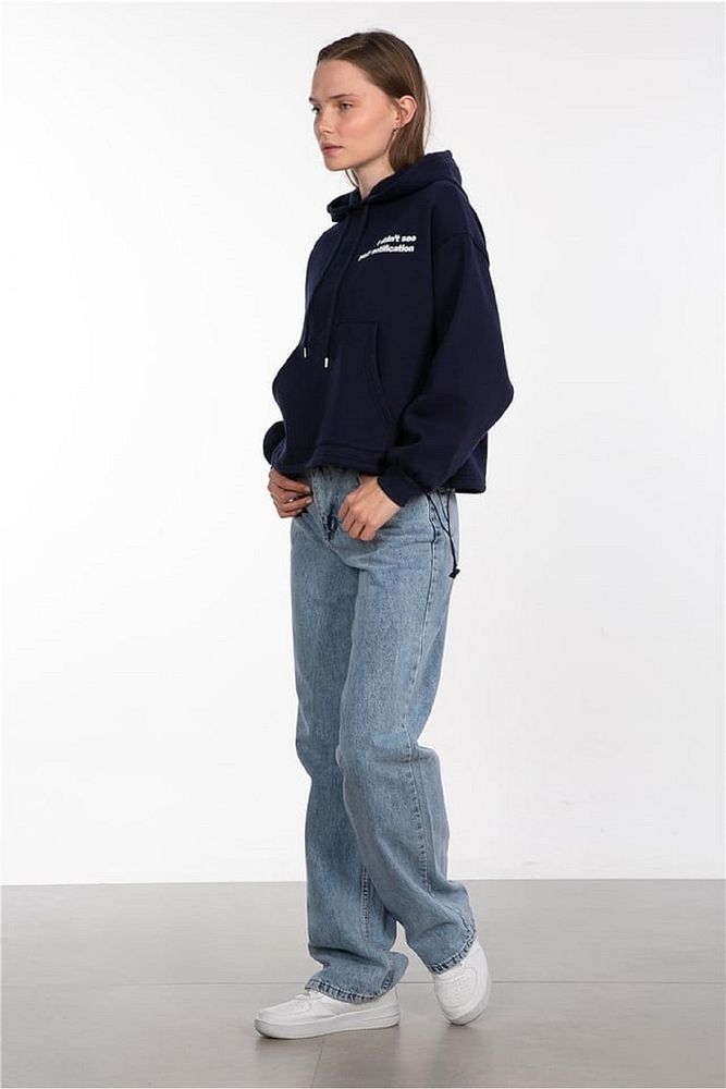 Barrels And Oil Kadın 3 İplik Ayarlanabilir Belli Şardonlu Kapüşonlu Ön Arka Yazı Baskılı Sweatshirt