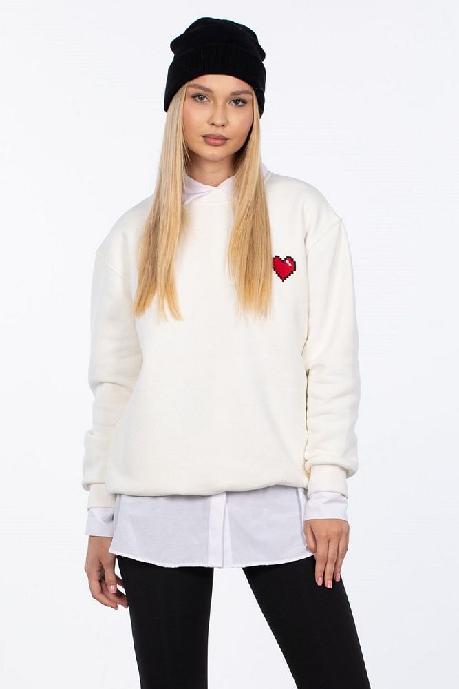Barrels And Oil Kadın Bisiklet Yaka Üç Üplik Şardonlu Göğsü Kalp Detaylı Sweatshirt