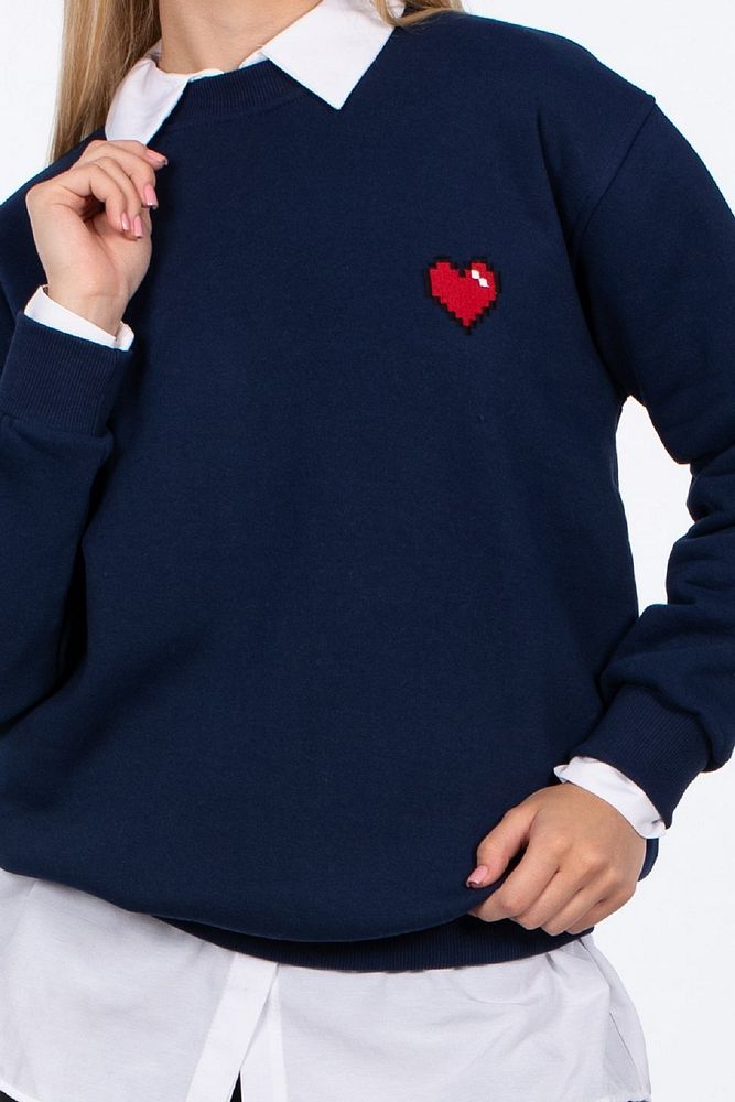 Barrels And Oil Kadın Bisiklet Yaka Üç Üplik Şardonlu Göğsü Kalp Detaylı Sweatshirt