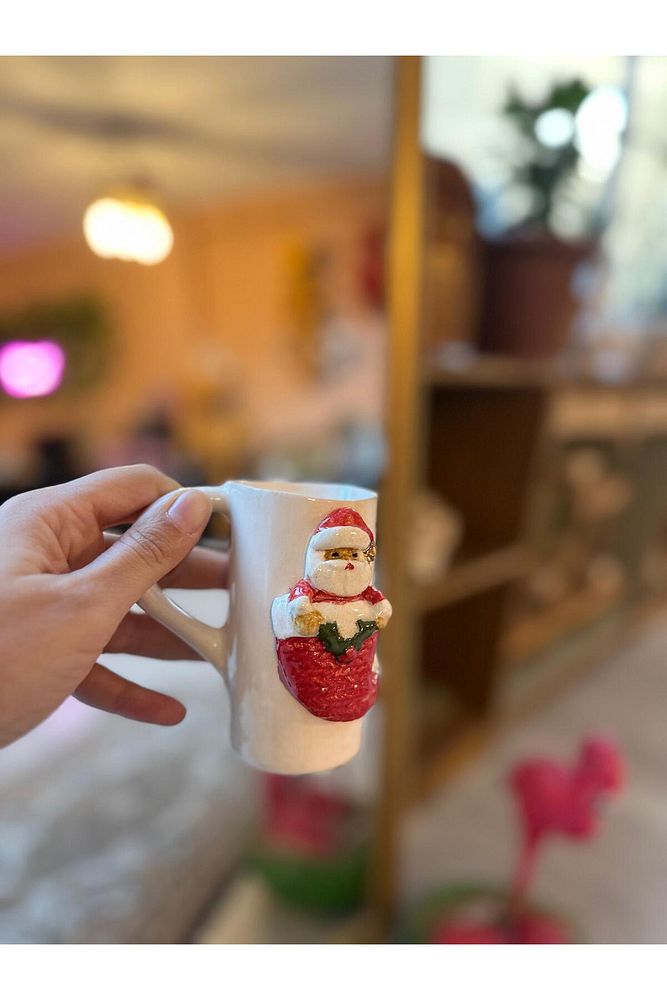 Noel Baba Figür Yeni Yıl  El Yapımı Seramik Bardak Kupa Mug