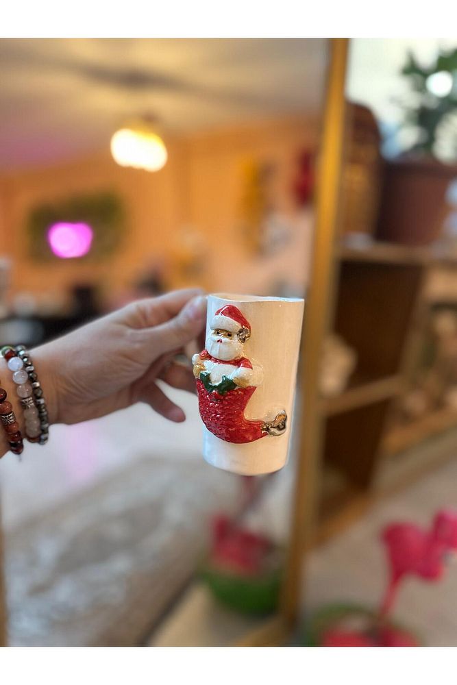 Noel Baba Figür Yeni Yıl  El Yapımı Seramik Bardak Kupa Mug