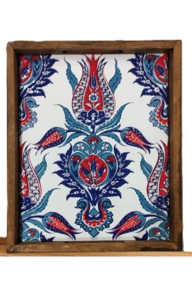 20 X 25 Cm Çini Mia-309 Ahşap Fırınlanmış Kuru Kayın Çinili Sunum Tepsi