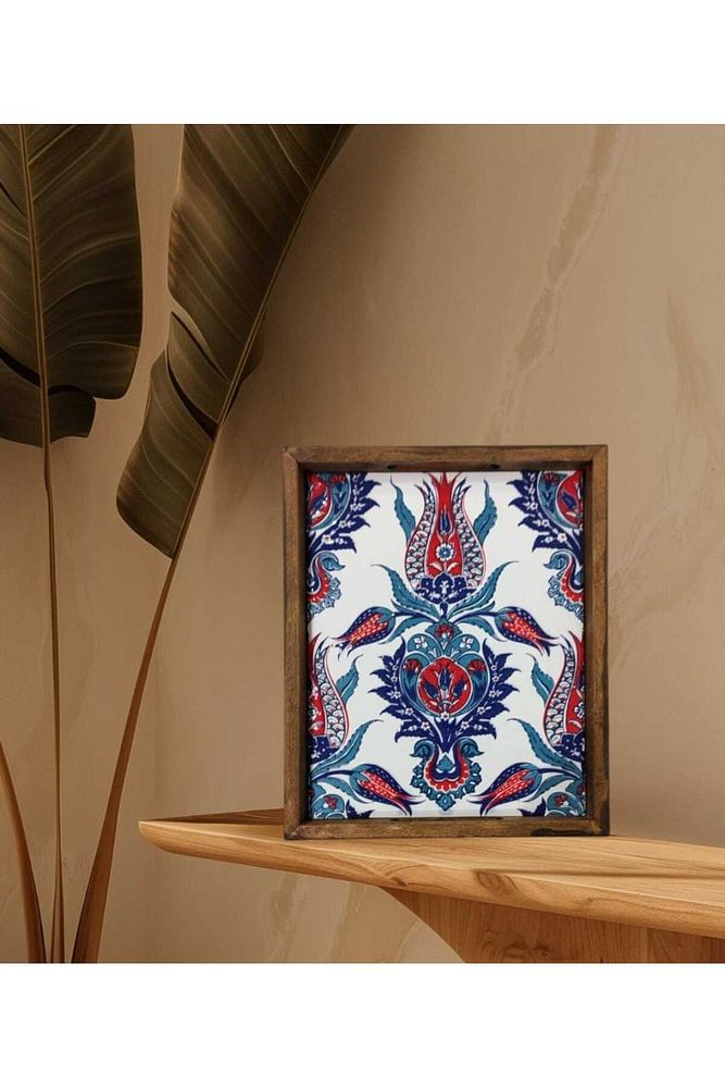 20 X 25 Cm Çini Mia-309 Ahşap Fırınlanmış Kuru Kayın Çinili Sunum Tepsi