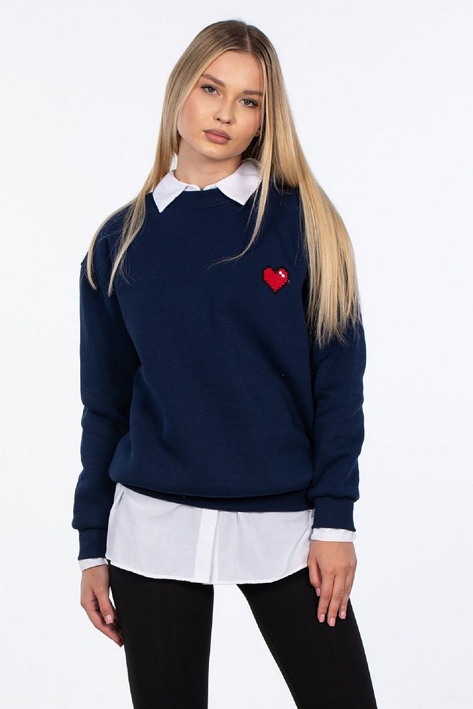 Barrels And Oil Kadın Bisiklet Yaka Üç Üplik Şardonlu Göğsü Kalp Detaylı Sweatshirt