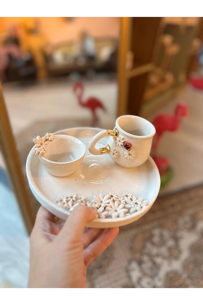 Papatya Fincan Set Seramik Lokumluk Bardak Mug Kahve Fincanı