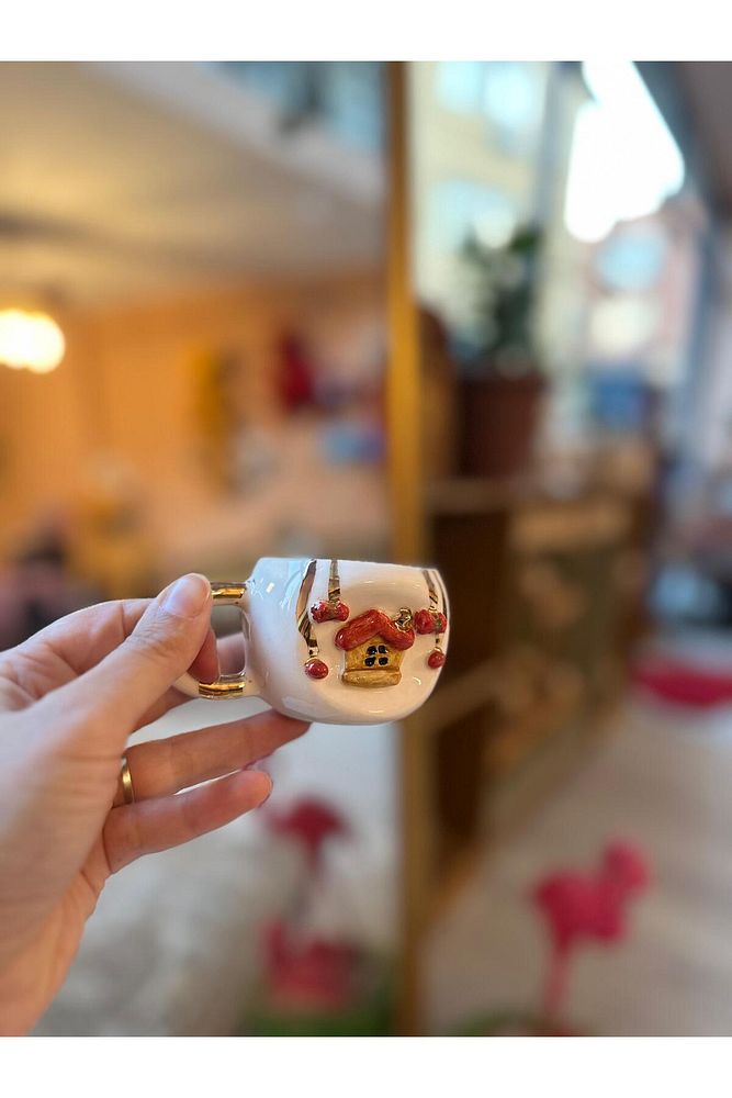 Ev Figür Yeni Yıl  El Yapımı Seramik Bardak Kupa Mug