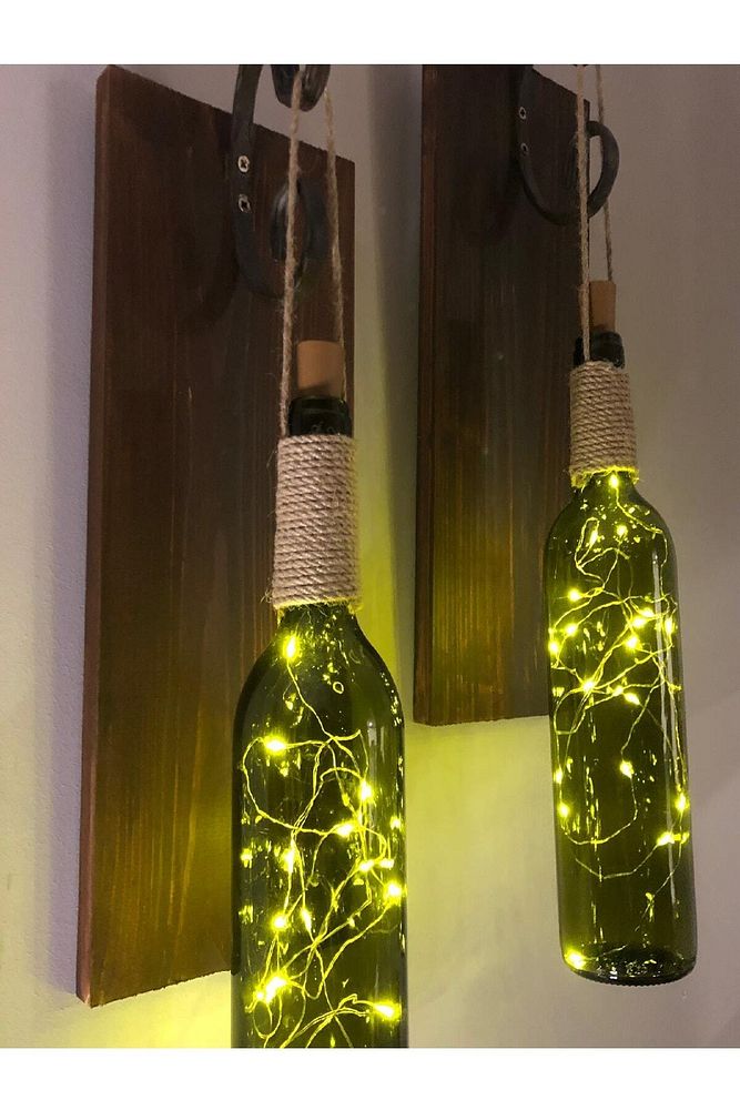Led Işıklı Ceviz Renkli Duvar Aplik 2'li Set