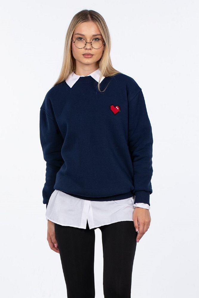 Barrels And Oil Kadın Bisiklet Yaka Üç Üplik Şardonlu Göğsü Kalp Detaylı Sweatshirt