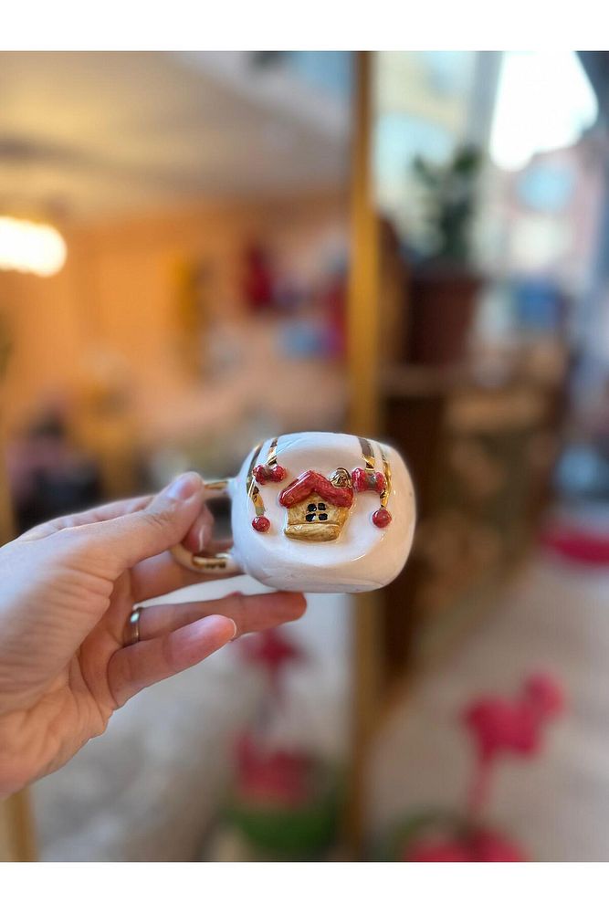 Ev Figür Yeni Yıl  El Yapımı Seramik Bardak Kupa Mug