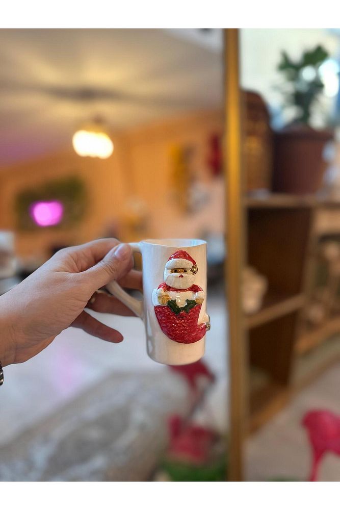 Noel Baba Figür Yeni Yıl  El Yapımı Seramik Bardak Kupa Mug