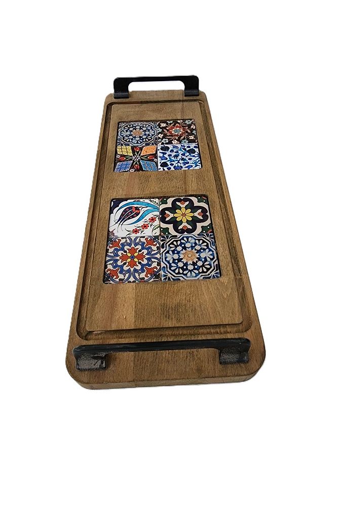 Zühre Çini Mia-karma Ahşap Fırınlanmış Kuru Kayın Çinili Sunum Tepsisi 14*40 Cm
