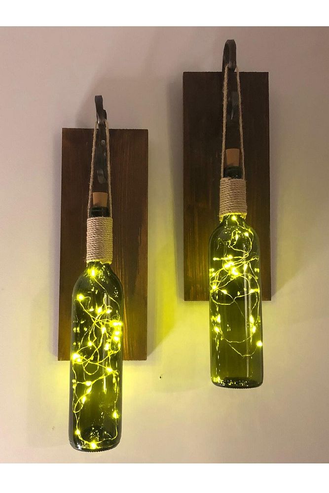 Led Işıklı Ceviz Renkli Duvar Aplik 2'li Set