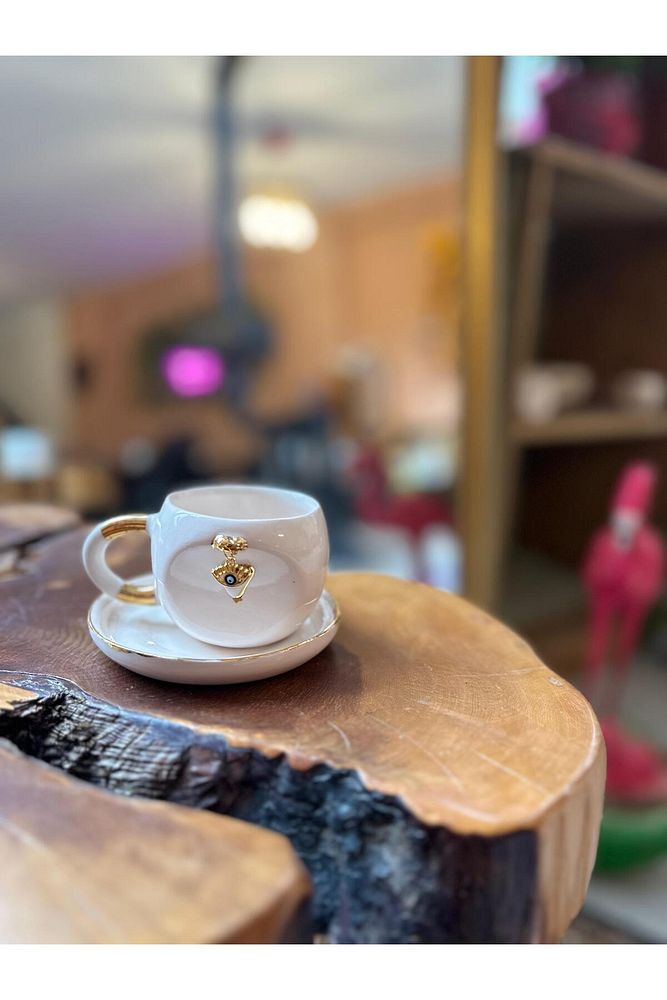 Sallanan Nazar Boncuğu Göz Figür El Yapımı Seramik Bardak Kupa Mug