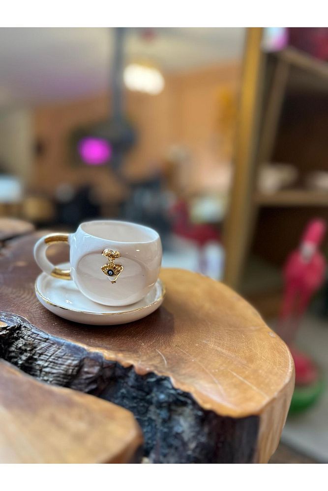 Sallanan Nazar Boncuğu Göz Figür El Yapımı Seramik Bardak Kupa Mug