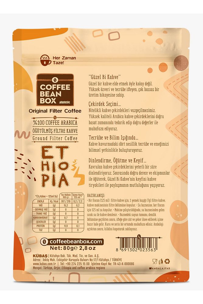 Ethiopia Filtre Kahve 10 x 80 gr Ekonomik Paket