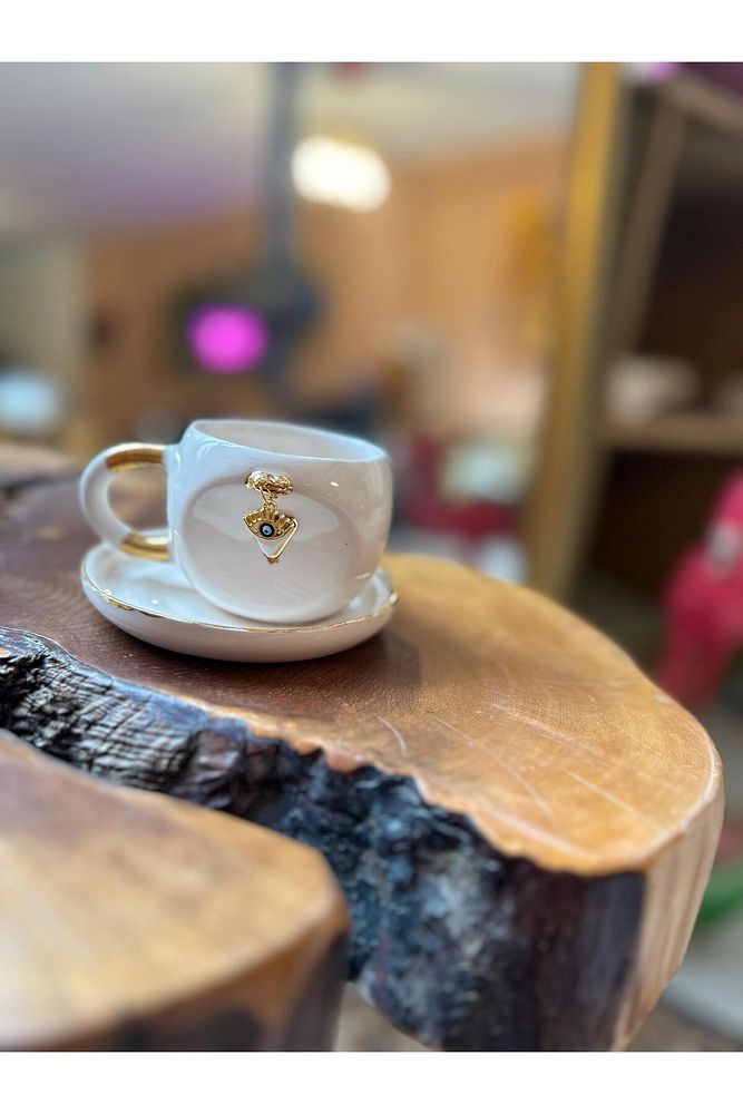 Sallanan Nazar Boncuğu Göz Figür El Yapımı Seramik Bardak Kupa Mug