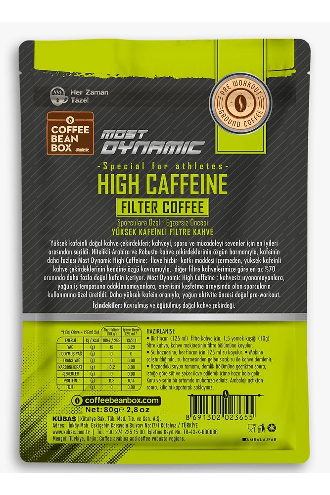 Most Dynamic Hıgh Kaffeine Filtre Kahve 10 X 80 gr EKONOMİK Paket