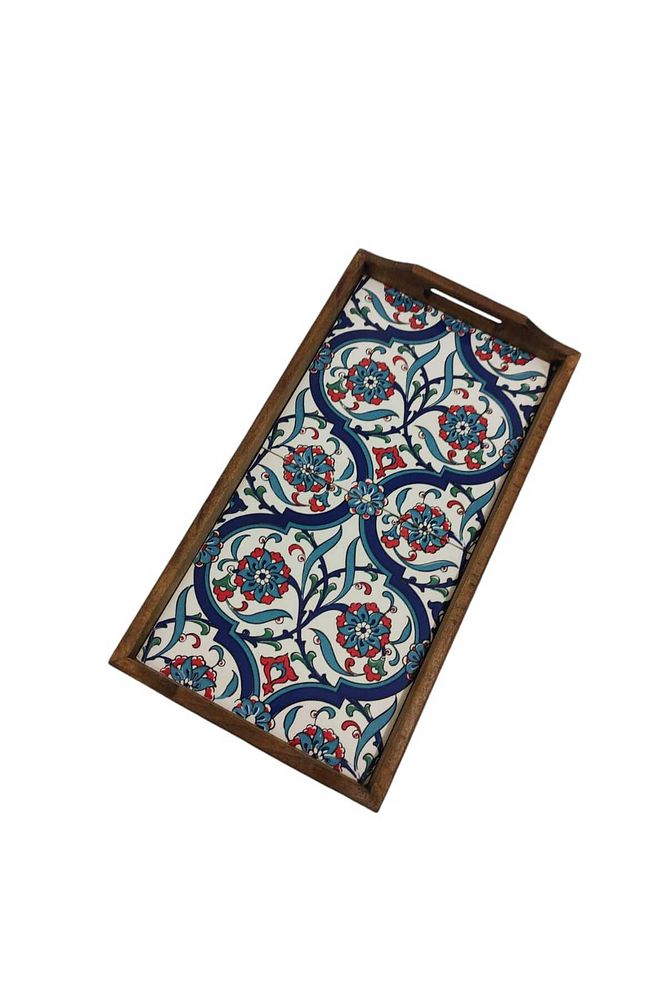 20 X 40 Cm Çini Mia-1020 Ahşap Fırınlanmış Kuru Kayın Çinili Sunum Tepsi